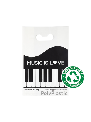 ถุงบูติคหูเจาะ Bio Bag ลาย Music is Love สีดำ ขนาด 8x12 นิ้ว