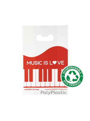 ถุงบูติคหูเจาะ Bio Bag ลาย Music is Love สีแดง ขนาด 8x12 นิ้ว