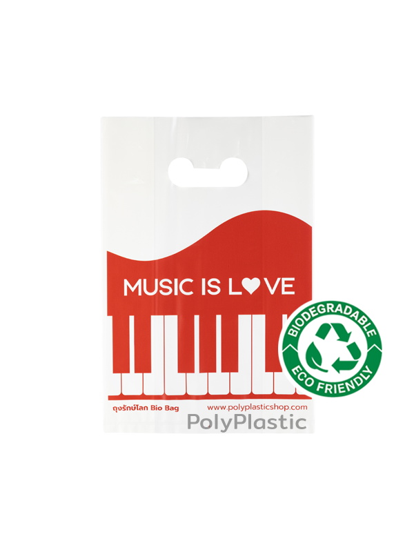 ถุงบูติคหูเจาะ Bio Bag ลาย Music is Love สีแดง ขนาด 8x12 นิ้ว