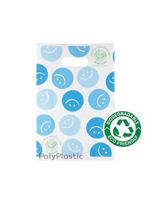 ถุงบูติคหูเจาะ Bio Bag ลายหน้ายิ้ม สีฟ้า ขนาด 10x15 นิ้ว
