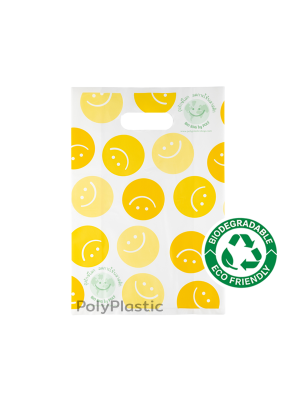 ถุงบูติคหูเจาะ Bio Bag ลายหน้ายิ้ม สีเหลือง ขนาด 10x15 นิ้ว
