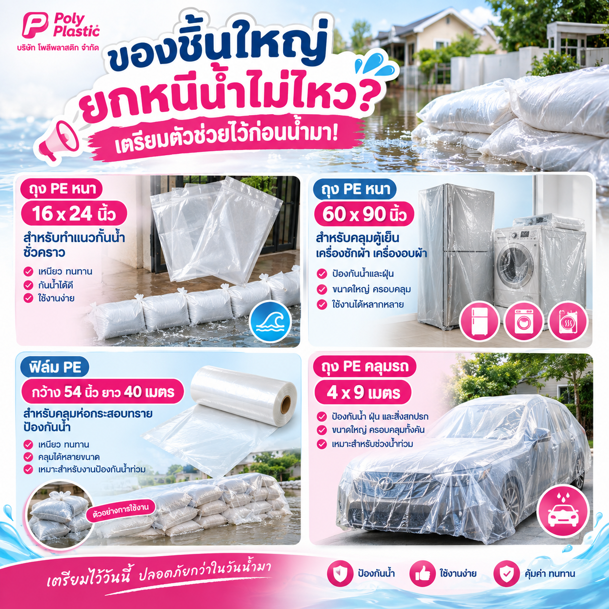 Existing product overview image for flood protection plastic covers