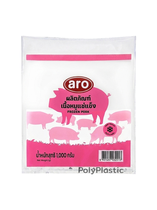 ตัวอย่างถุงสั่งทำ ถุงเย็น PE ผลิตภัณฑ์เนื้อหมูแช่แข็ง Aro