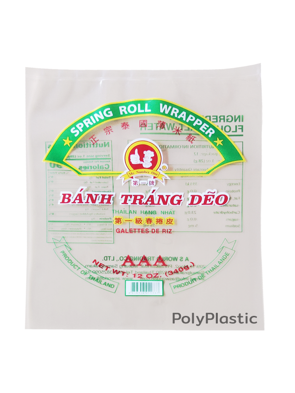 ตัวอย่างถุงสั่งทำ งานส่งออก ถุงพิมพ์โลโก้ อาหารเวียดนาม Spring Roll Wrapper Banh Trang Deo